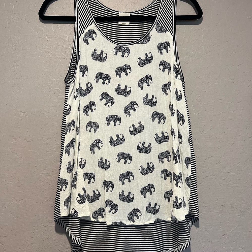 Kaileigh Black and White Elephant Print Tank Top